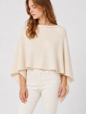 Claudia Nichole 100% Cashmere Poncho Dress Topper  Ivory Cream Luxury OS wb